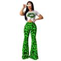 Fancy Good Quality News Print Pant Sets Women Night Club Two Piece Set